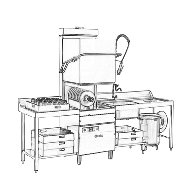 ../frankl24shop/Spu╠êlmaschine Korbtransport _DIHR AX 151_ mit Vorspu╠êltisch(115cm) mit Auslauftisch (215cm) Strom 63A Cee 35kw